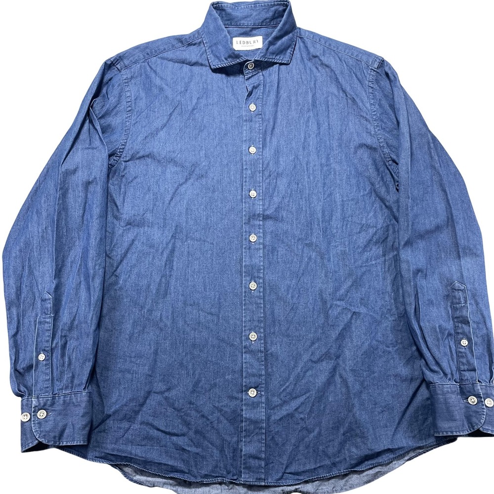 Ledbury Shirt Mens Large Blue Chambray Long Sleeve Button Front Alden Cotton